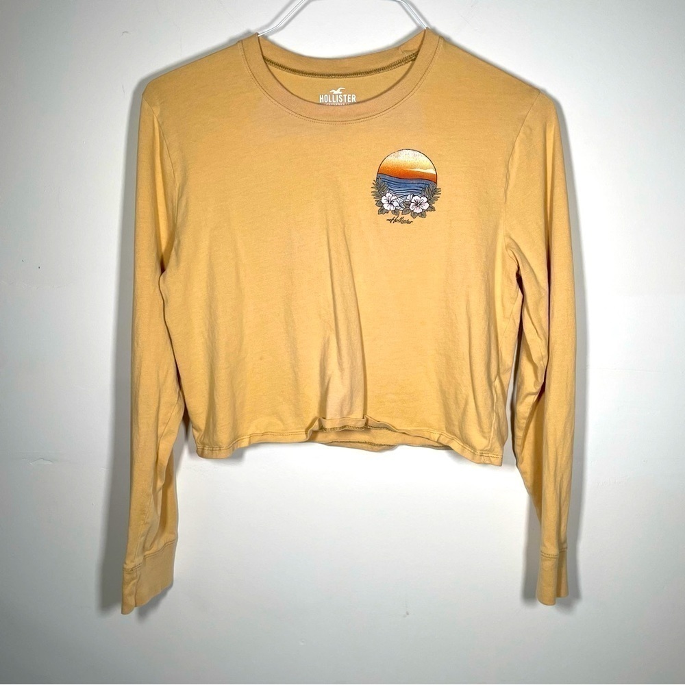 Hollister Crop T Shirt Yellow Long Sleeve Graphic Women’s Oversized Size XS